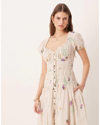 midi puff sleeve floral dress Baltic Born Womens Denzel Puff Sleeve Midi Dress | Multi Floral