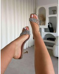 SIMMI - Blushing Mirror Diamante Mid Heel Mules - Lyst