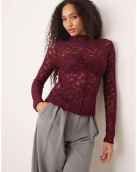 Mango - High Neck Long Sleeve Lace Top - Lyst