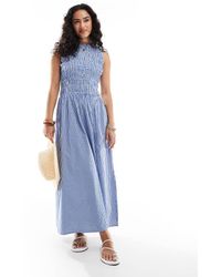 ONLY - Vestido Largo A Cuadros Vichy Fruncido Con Cintura Baja De - Lyst