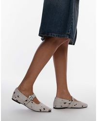 TOPSHOP - Cyndi Leather Square Toe Ballet Flats With Buckle Detail - Lyst
