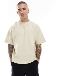 Pull&Bear - T-Shirt Squadrata Color Sabbia Effetto Invecchiato - Lyst