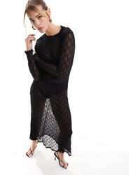 Object - Textured Sheer Long Sleeve Maxi Dress - Lyst