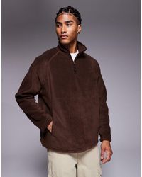 ASOS - Sweat oversize en polaire à col cheminée zippé - marron clair - Lyst