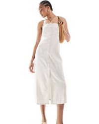 ONLY - Vestido Midi Con Escote Palabra De Honor De Mezcla De Lino De -Neutro - Lyst