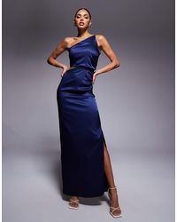 Vesper - One Shoulder Ruched Satin Maxi Dress - Lyst