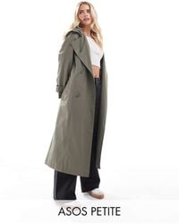 ASOS - Asos Design Petite Rubberised Rain Hooded Trench Coat With Belt Detail - Lyst
