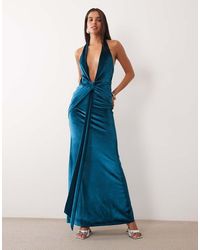 ASOS - Plunge Velvet Tie Front Maxi Dress - Lyst