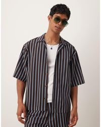 ASOS - Camisa A Rayas De Corte Cuadrado Extragrande Con Cuello De Solapas De (Parte De Un Conjunto)-Azul Marino - Lyst