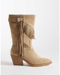 SEQWL - Cowboy Knee Boots With Buckle Trim And Fringe - Lyst