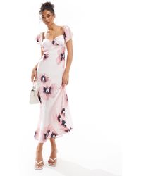 ASOS - Bardot Midi Dress With Lace Inserts - Lyst