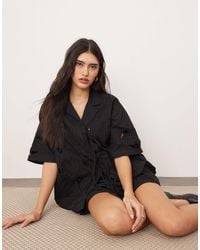 ARRANGE - Cotton Cutwork Embroidered Short Sleeve Tie Front Shirt Co-ord - Lyst