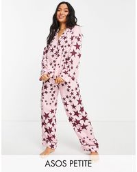 ASOS Asos Design Petite Modal Star Long-sleeved Shirt And Trousers Pyjama Set - Pink