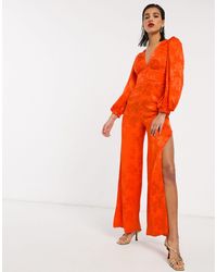 ASOS Оранжевый Атласный Комбинезон С Цветочным Рисунком