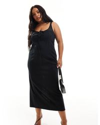 ASOS - Vestido Midi Con Detalle De Cordones En La Parte Delantera Y Detalle De Copas Transparentes De Asos Design Curve - Lyst
