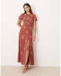 Maya - Embellished Short Sleeve Open Back Maxi Dress - Lyst