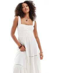 ASOS - Vestido Midi Escalonado Y Fruncido Con Escote Cuadrado E Insertos De Encaje De - Lyst