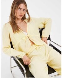 Pieces - Crinkled Cotton Tie Front Long Sleeve Top - Lyst