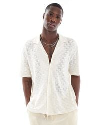 Bershka - Chemise coupe carrée en maille texturée - écru - Lyst