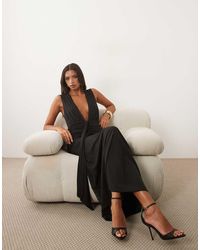 ASOS - Mesh Deep V Neck Maxi Dress With Waist Wrap Detail - Lyst