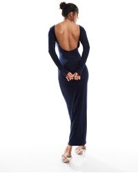 Kaiia - Exclusive Double Layered Slinky Low Back Long Sleeve Bodycon Maxi Dress - Lyst