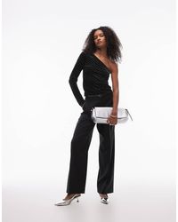 Mango - Top Van Fluweel Met Blote Schouder En Studs - Lyst