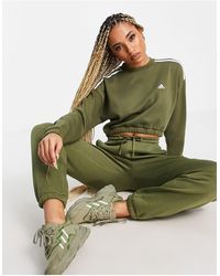 adidas Originals Synthetic Originals Khaki Three Stripe Boyfriend Sweatshirt  in Green | Lyst UK