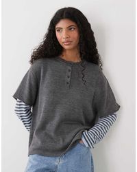 Collusion - 1 Oversized Gebreide Henley Trui Met Gestreepte Mouwen - Lyst