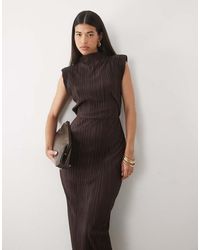 ASOS - Plisse High Neck Column Maxi Dress With Shoulder Pads - Lyst