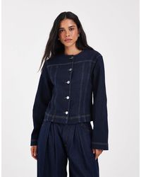 ONLY - Taillierte jeansjacke mit rundhalsausschnitt - Lyst