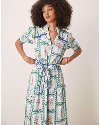 Hope & Ivy - Vestito Midi Con Bottoni Sul Davanti, Gonna A Balze E Allacciatura - Lyst