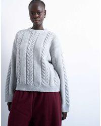 TOPSHOP - Gebreide Oversized Trui Met Kabelpatroon En Brede Ribbels - Lyst