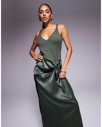 ASOS - Twist Strap Ribbed Midi Dress With Satin Knot Skirt - Lyst