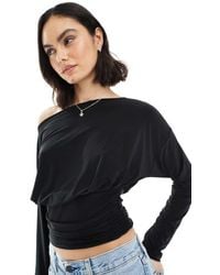 ASOS - Slinky Asymmetric One Shoulder Long Sleeve Top With Cinch Waist Detail - Lyst