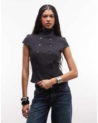Weekday - High Neck Crinkle Double Button Up Top - Lyst