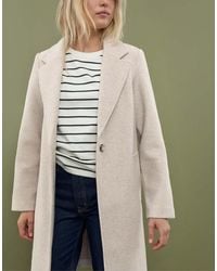 Stradivarius - Cappotto Midi Écru Morbido Al Tatto Con Bottoni - Lyst