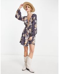Free People - Floral Bloom Print V-neck Boho Mini Dress - Lyst