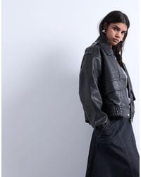 TOPSHOP - – kurze, bauschige kunstleder-bomberjacke - Lyst