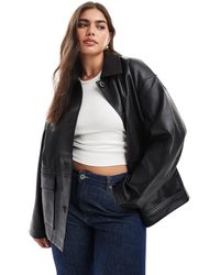 ASOS - Asos Design Curve Leather Look Harrington Jacket - Lyst