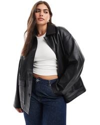 ASOS - Asos design curve – harrington-jacke im lederlook - Lyst