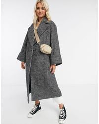 ASOS Oversized Herringbone Coat With Cuff Detail - Grey