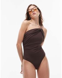 Mango - Badpak Met Gouden Ring, Blote Schouder En Rimpeleffect - Lyst