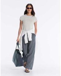 Oysho - Check Cotton Blend Wide-Leg Trousers - Lyst