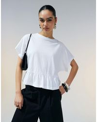 ASOS - T-shirt coupe carrée en aspect lin avec manches courtes et ourlet à basque - Lyst