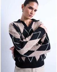 TOPSHOP - Knitted Argyle Polo - Lyst