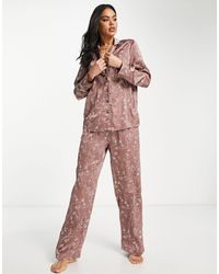 Missguided Sketch Print Pyjama Set - Brown