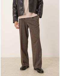 ASOS - Pantalones De Vestir Marrones De Pernera Ancha Con Pinzas Y Estampado De Pata De Gallo De - Lyst