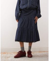 Reclaimed Vintage - Tiered Midi Skirt With Lace Trim - Lyst