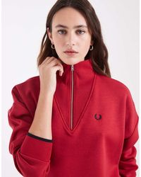 Fred Perry - Half Zip High Neck Logo Sweatshirt - Lyst