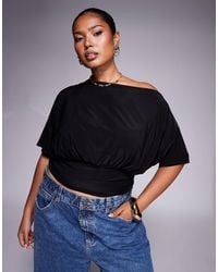 ASOS - Asos Design Curve Asymmetric One Shoulder Short Sleeve Top With Cinch Waist Detail - Lyst